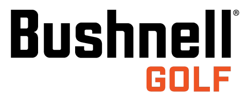 The logo for bushnell golf is black and orange on a white background.
