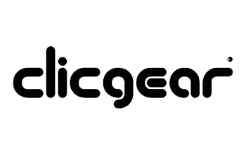 A black and white logo for a company called clicgear