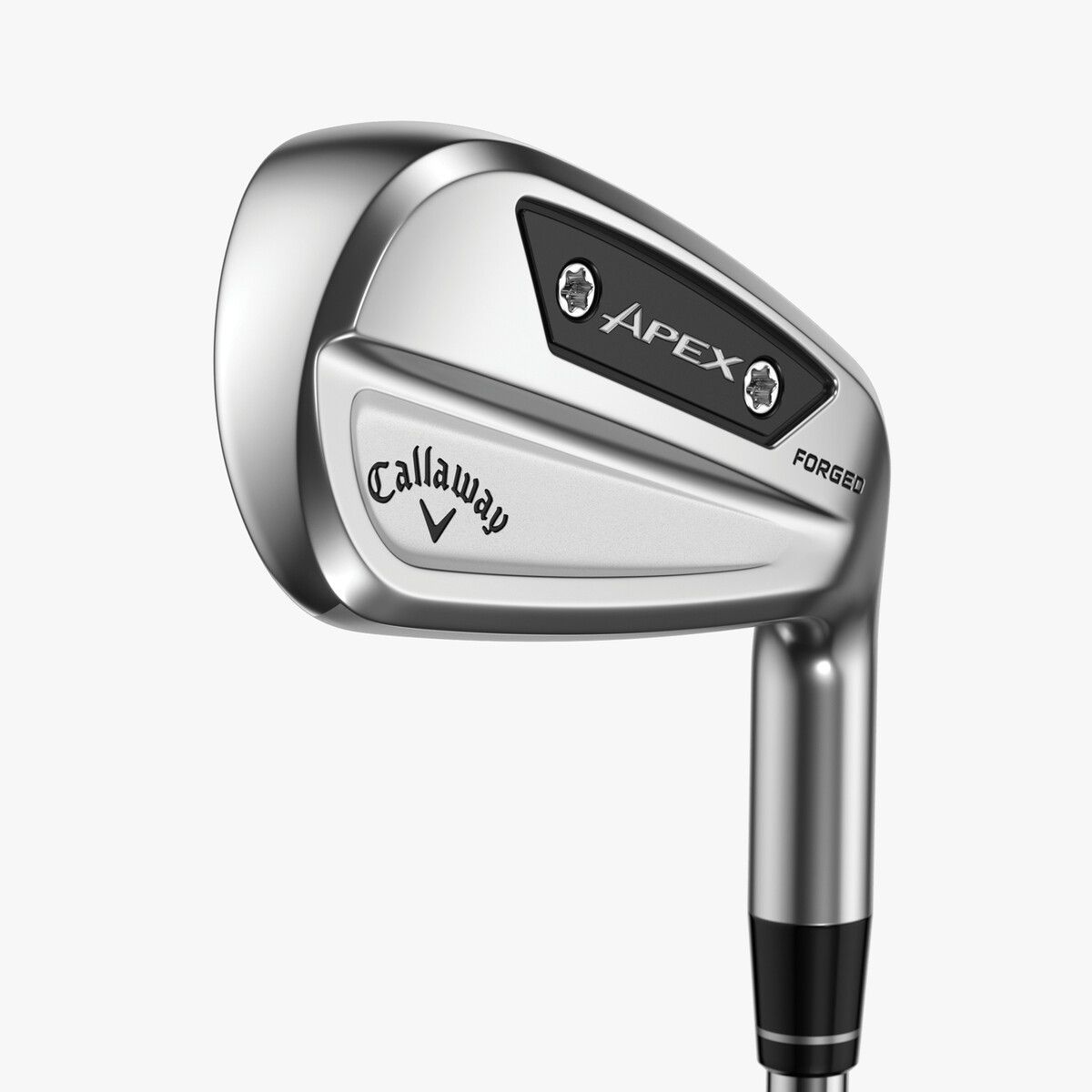 A close up of a callaway apex iron on a white background