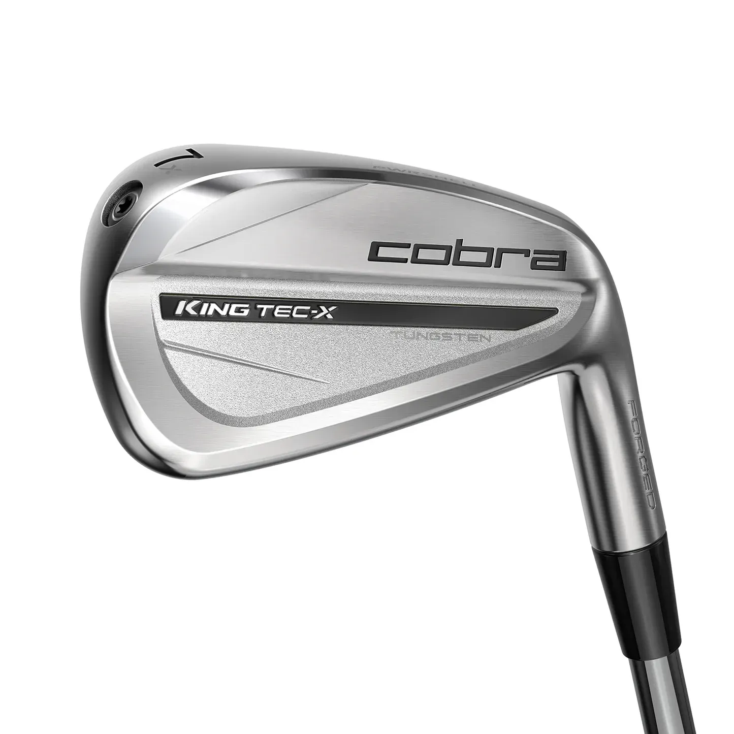 A close up of a cobra king tec x iron on a white background.