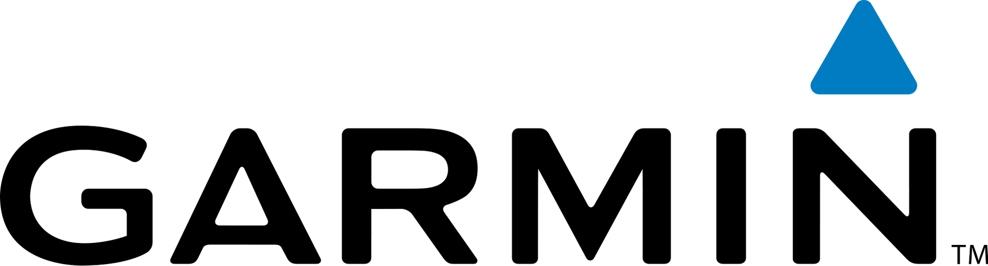 The garmin logo is black and blue with a blue triangle in the middle.