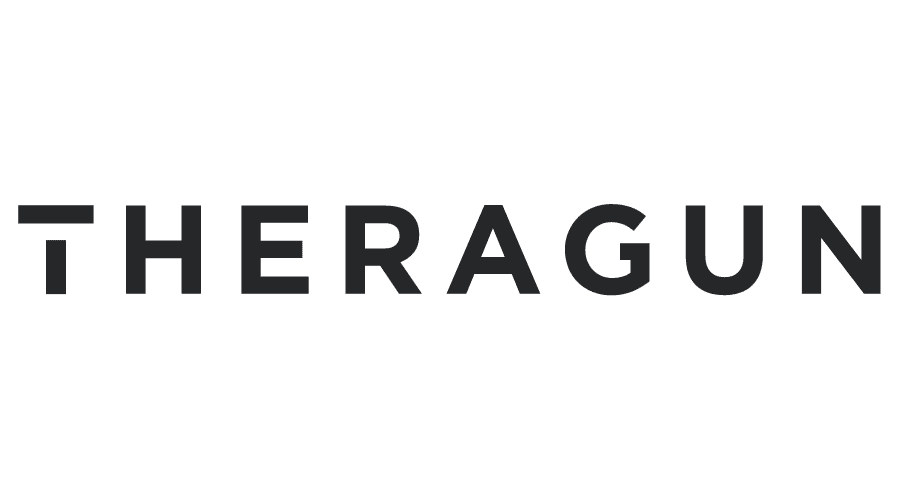 The logo for theragun is black and white on a white background.
