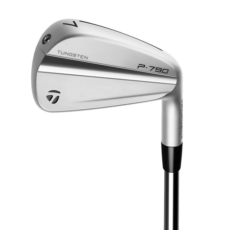 A close up of a golf club on a white background
