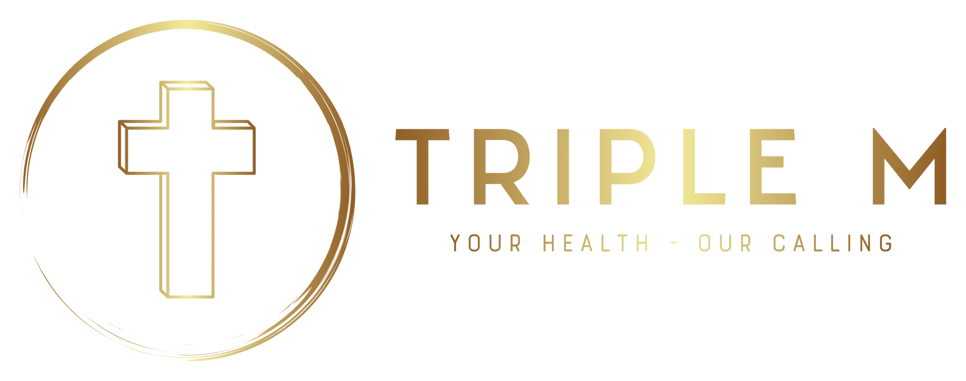 A logo featuring a gold cross inside a circular border, with the text