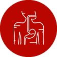 Un círculo rojo con un dibujo lineal de una persona en él.