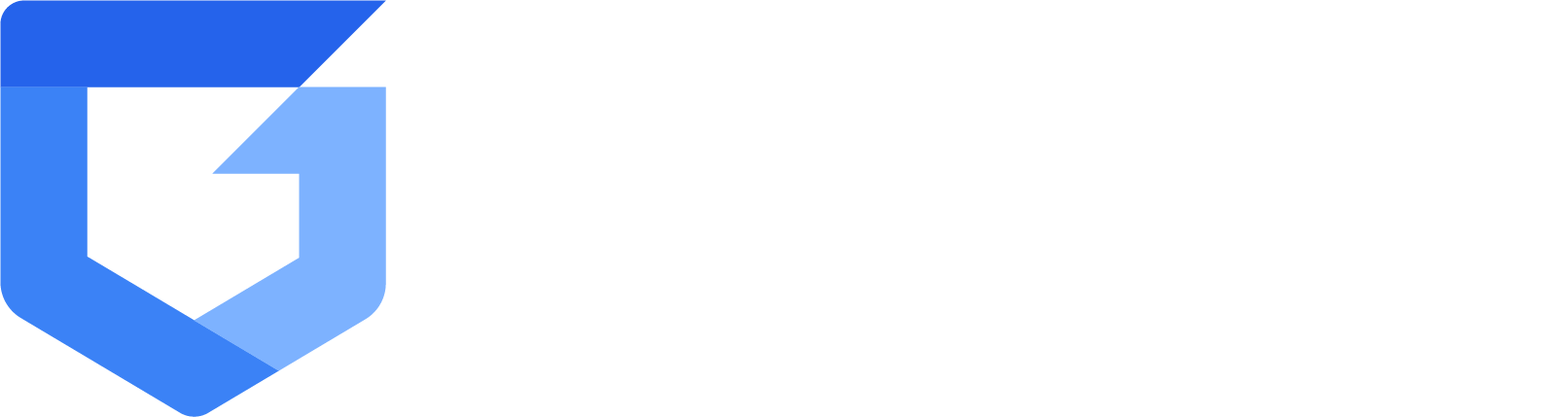 A blue shield with the letter g on it on a white background.