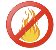 A red circle with a diagonal slash crossing over a yellow and orange flame, symbolizing a no-fire or fire-prohibited sign.