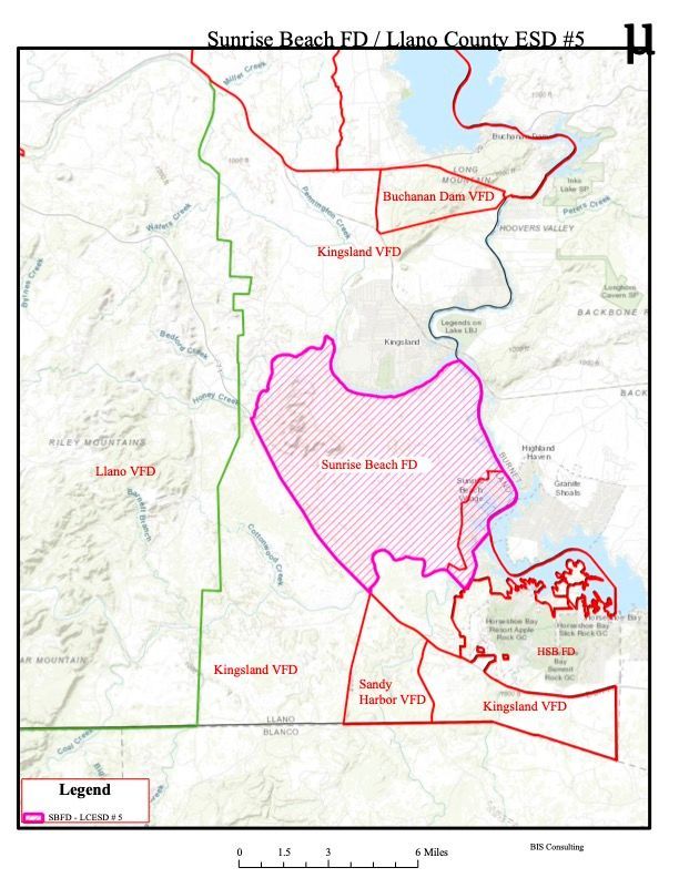 A map of Sunrise Beach ed in Llano county