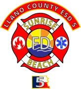 Llano County ESD 5 Sunrise Beach Fire Department logo. A Maltese cross with text, fire and medical symbols.