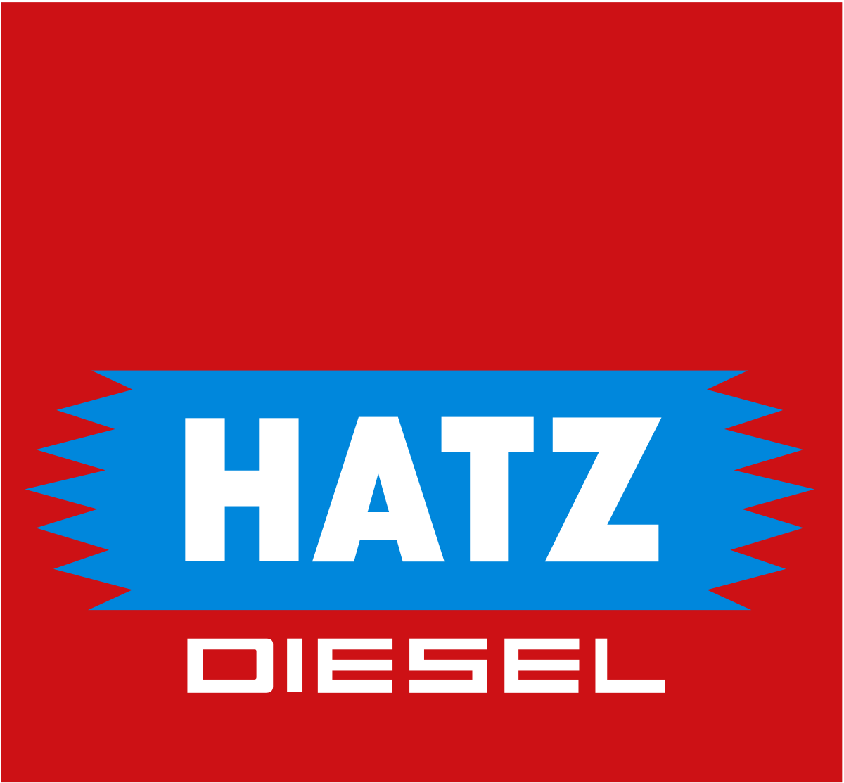 Un logo Hatz Diesel rosso e blu su sfondo bianco.