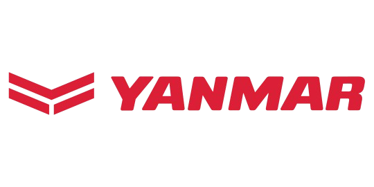 Il logo yanmar è rosso e bianco su sfondo bianco.