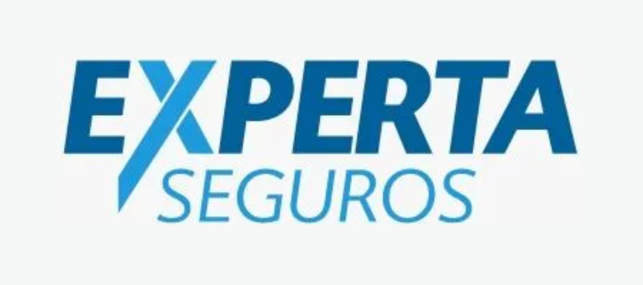 Logotipo de Experta Seguros en texto azul sobre fondo blanco