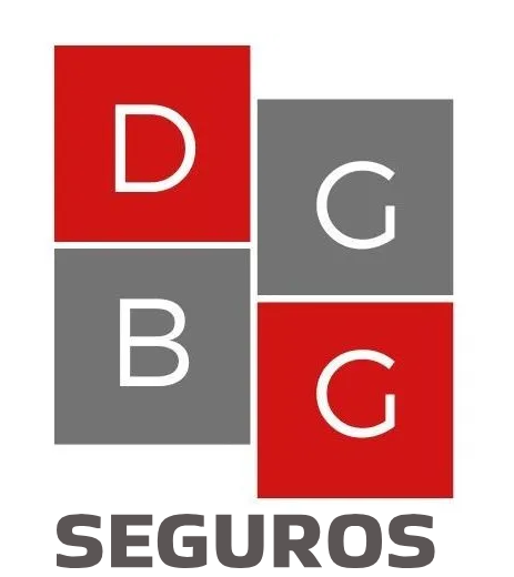 Logo de seguros con cuatro cuadros rojo y gris con letras D, G y B, y texto “SEGUROS” abajo.