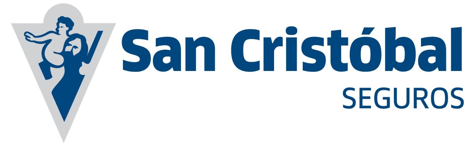 Logotipo de San Cristóbal Seguros con texto azul e icono de escudo azul
