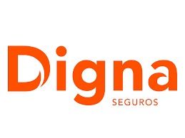 Logotipo de Digna Seguros en texto naranja sobre fondo blanco