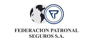 Logotipo de Federación Patronal Seguros SA con emblema circular azul y negro encima del nombre
