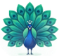 A vibrant blue and green peacock standing with its tail feathers fanned out in a symmetrical display.