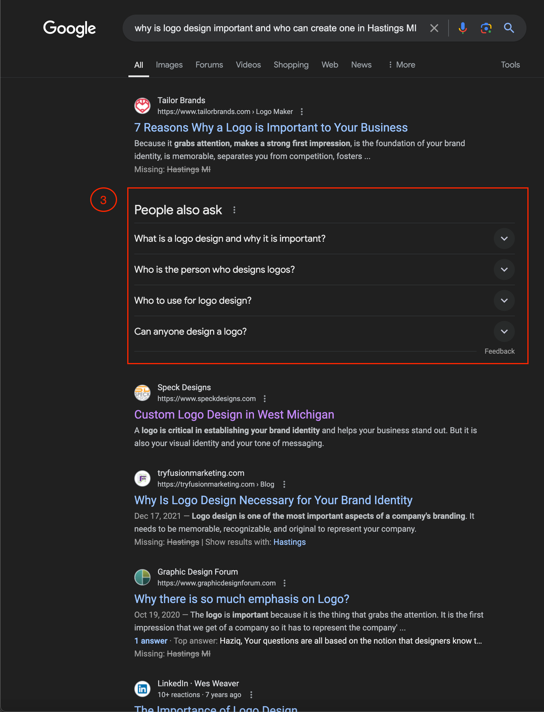 A screenshot of a Google search focusing on the