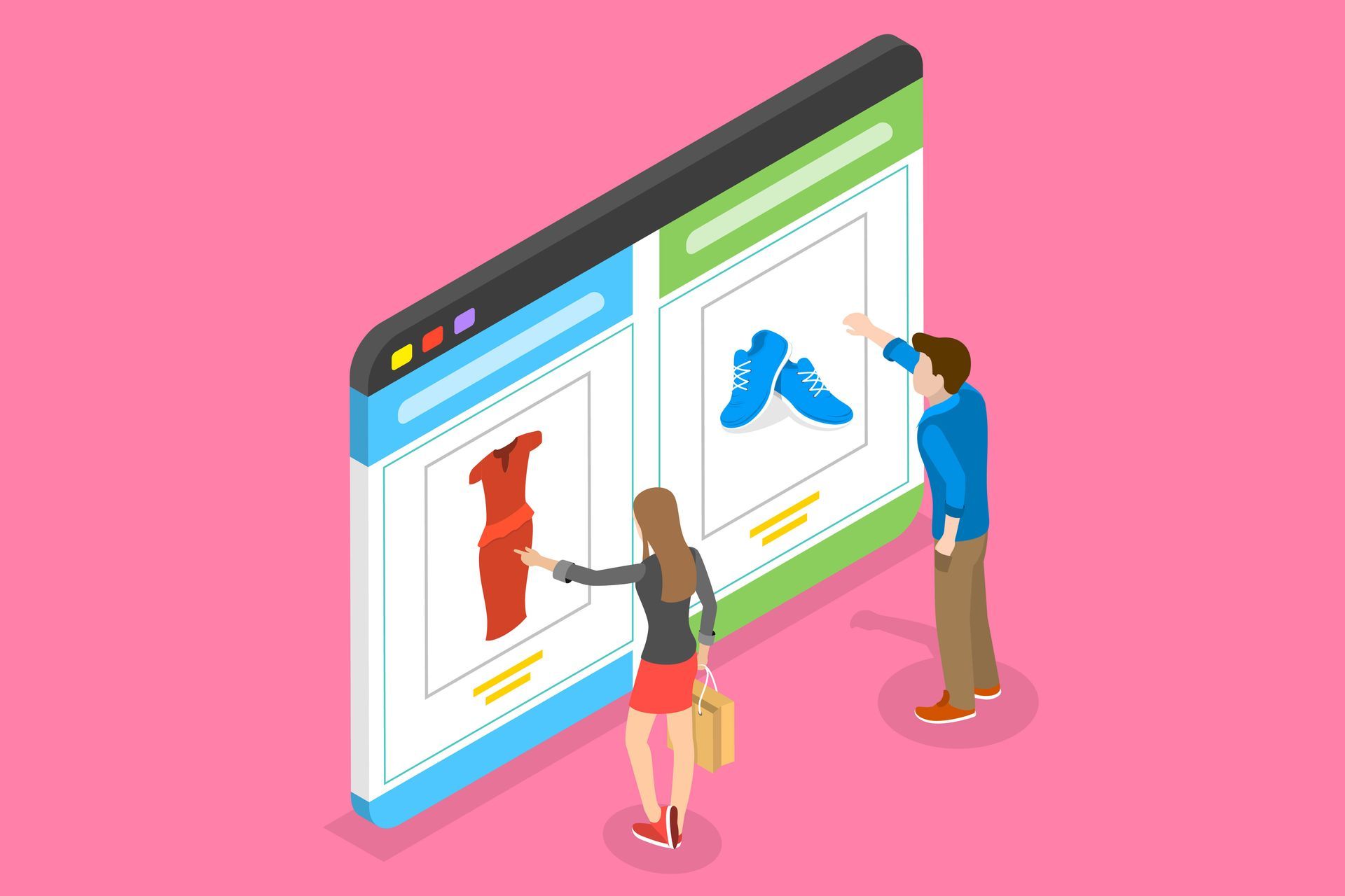A man and a woman are looking at a website with a product specifically for each of them.