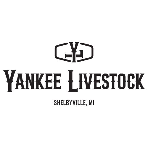 A black and white logo for yankee livestock in Shelbyville, Michigan.