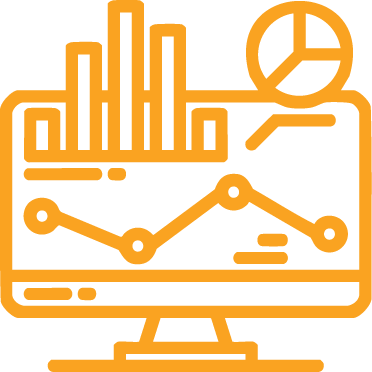 An icon of a computer screen with a bunch of graphs and charts on it.