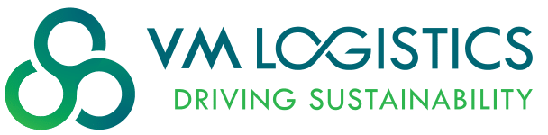 Een logo voor vm logistics die duurzaamheid nastreeft