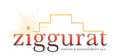 Logo for Ziggurat Design & Management LLC, featuring a stylized stepped structure, a radiating sun,