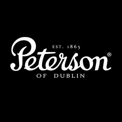 The peterson of dublin logo is white on a black background.
