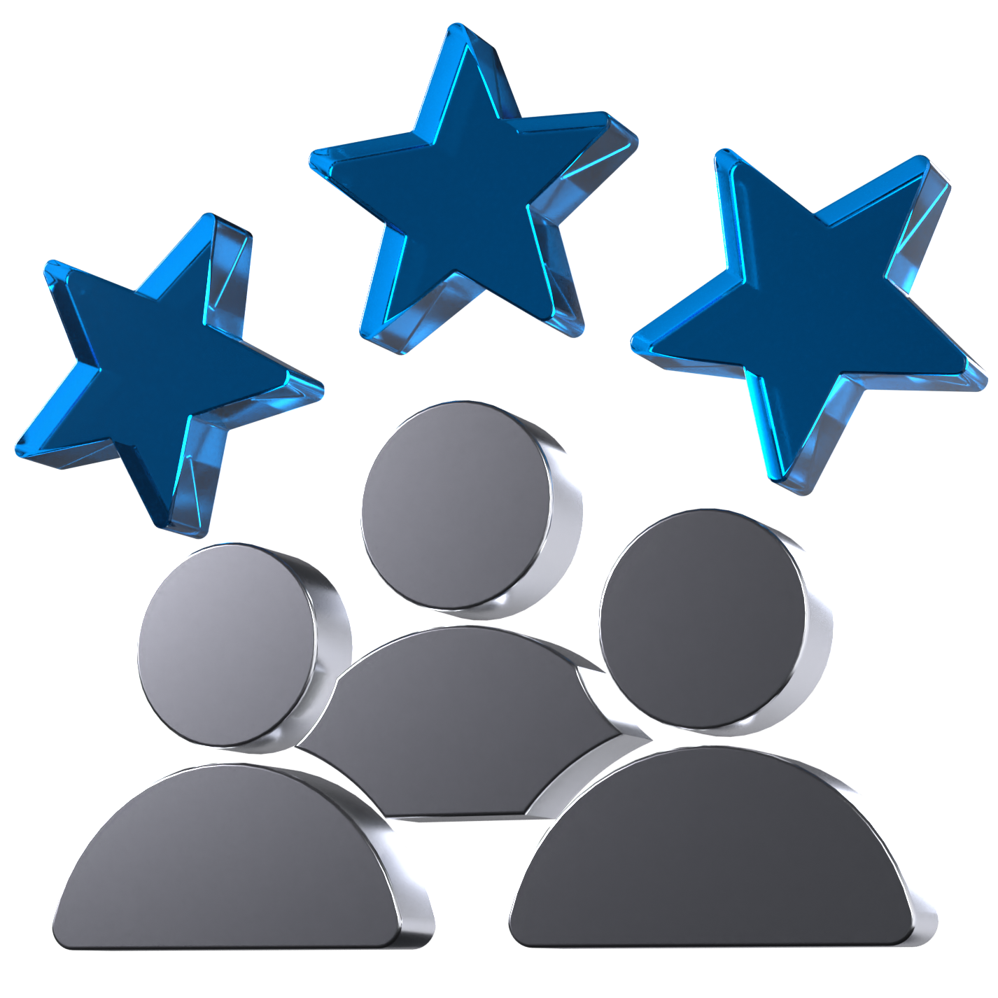 A 3D icon of a group of people with stars above their heads