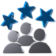A 3D icon of a group of people with stars above their heads
