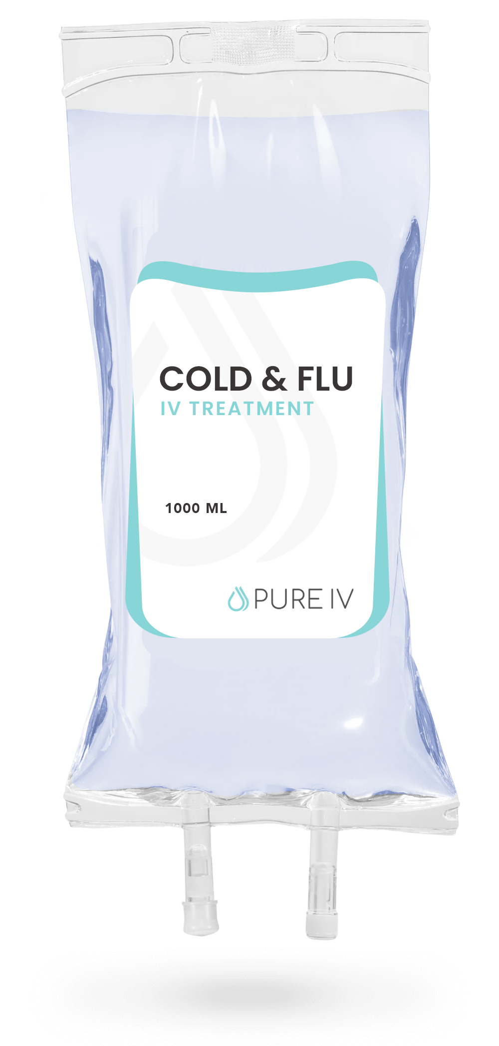 IV bag labeled "Cold & Flu IV Treatment".