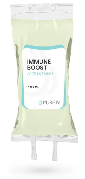 IV bag labeled "Immune Boost IV Treatment."