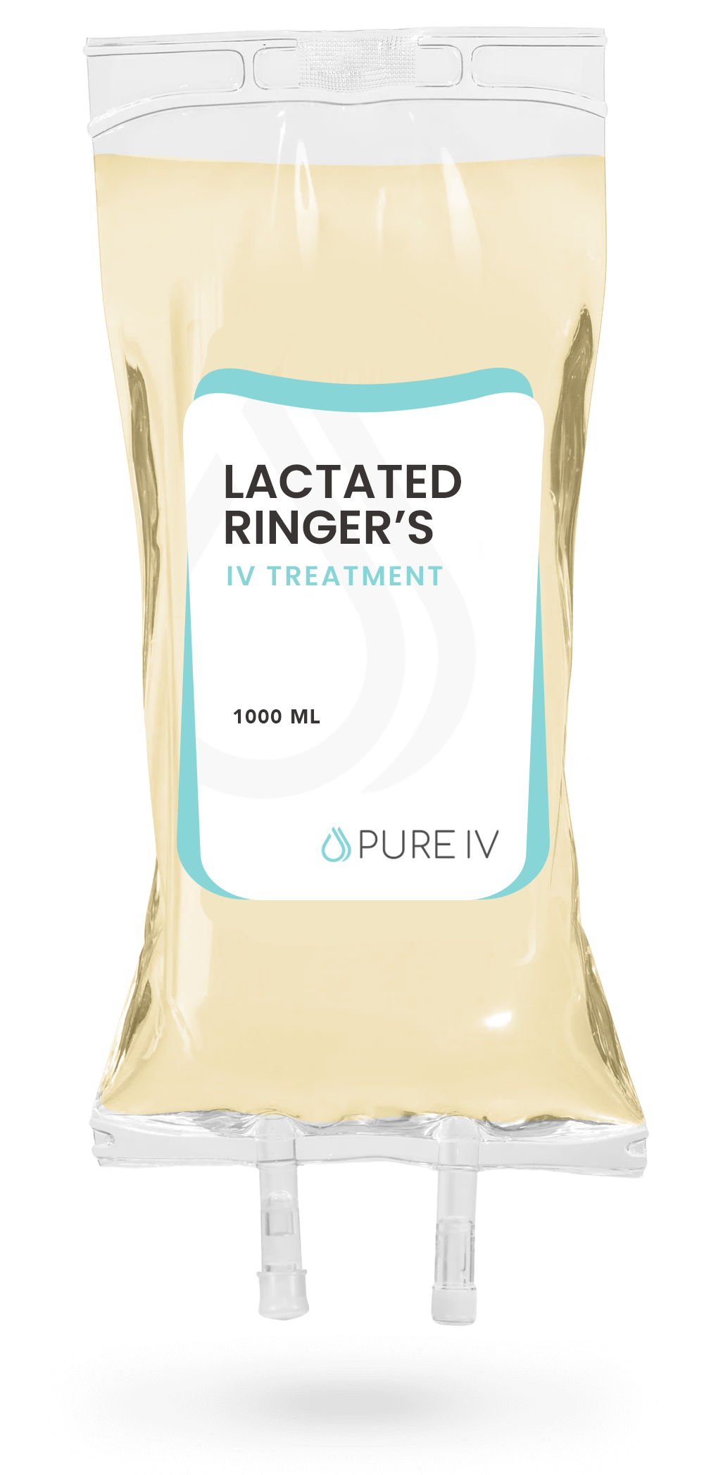 A 1000 mL IV bag of Lactated Ringer's solution with a white label and a light blue border on a plain background.