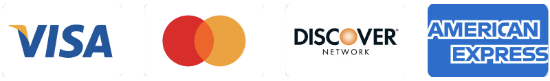 Payment methods we accept Visa, Mastercard, Discover Network & American Express.