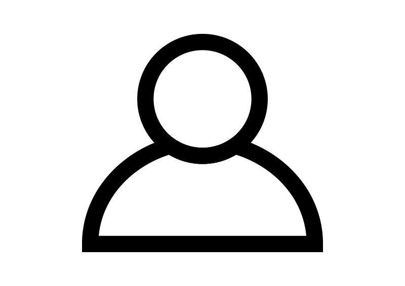 A black and white icon of a person with a circle in the middle.