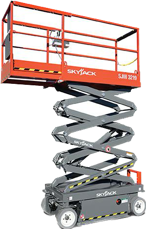 A scissor lift is sitting on top of a white surface.