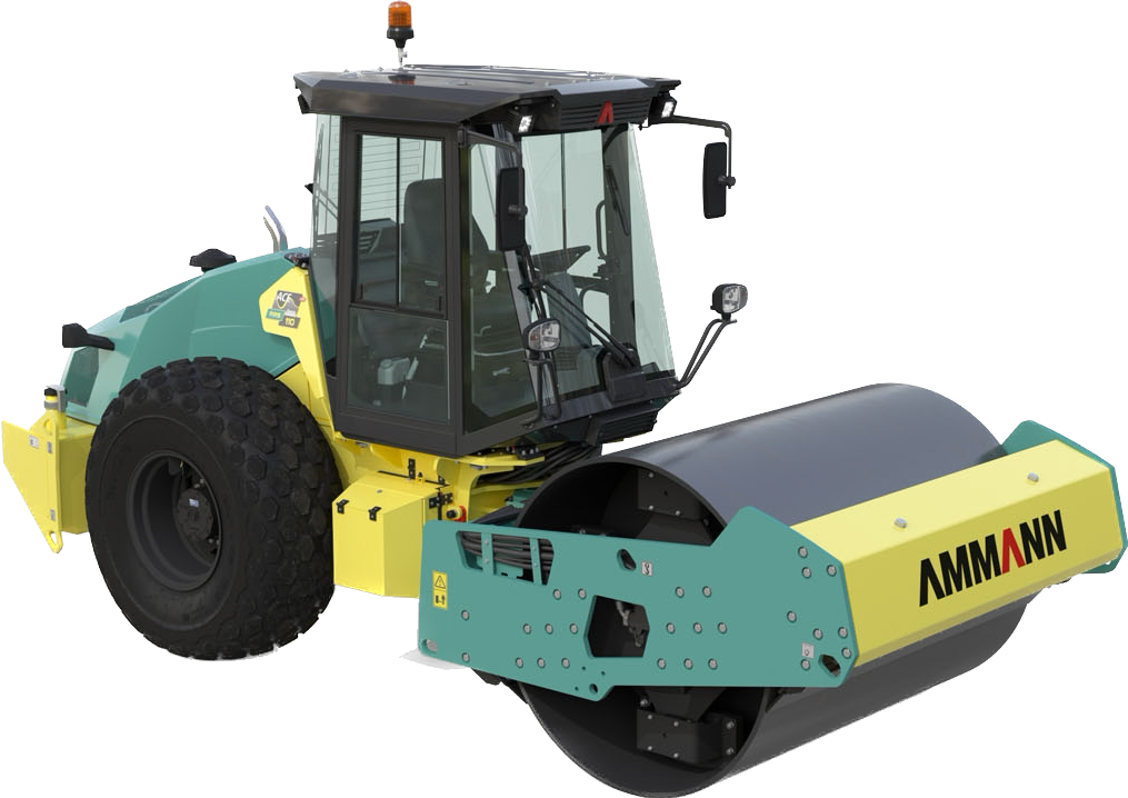 A green and yellow ammann roller on a white background