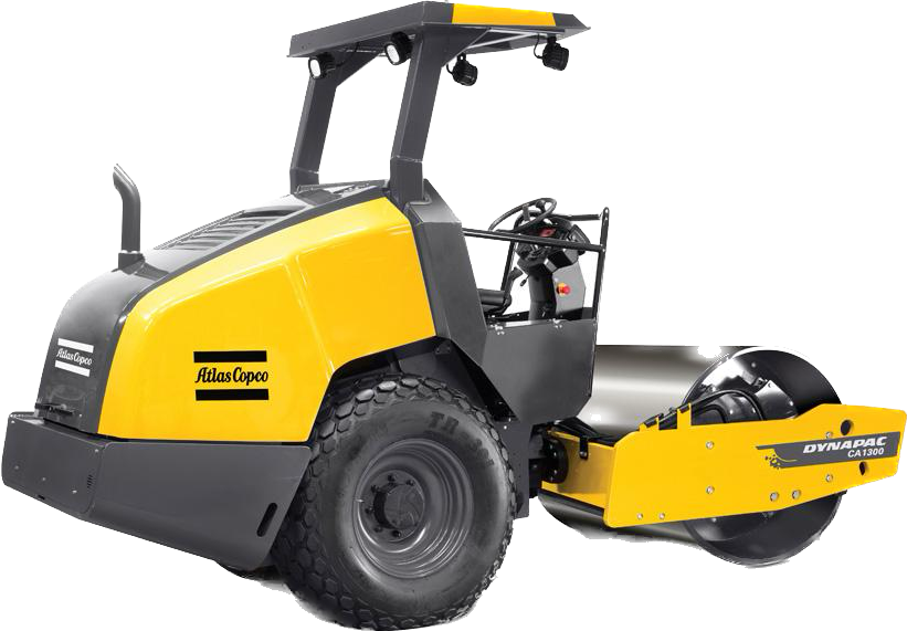 A yellow and black asphalt roller on a white background.