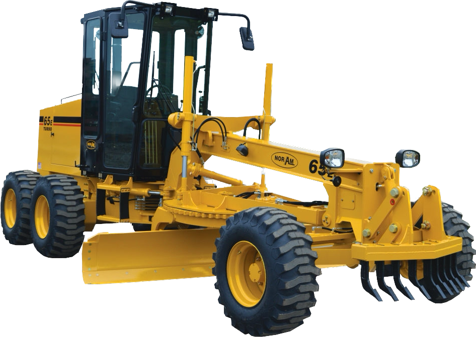 A yellow tractor with the number 65 on it