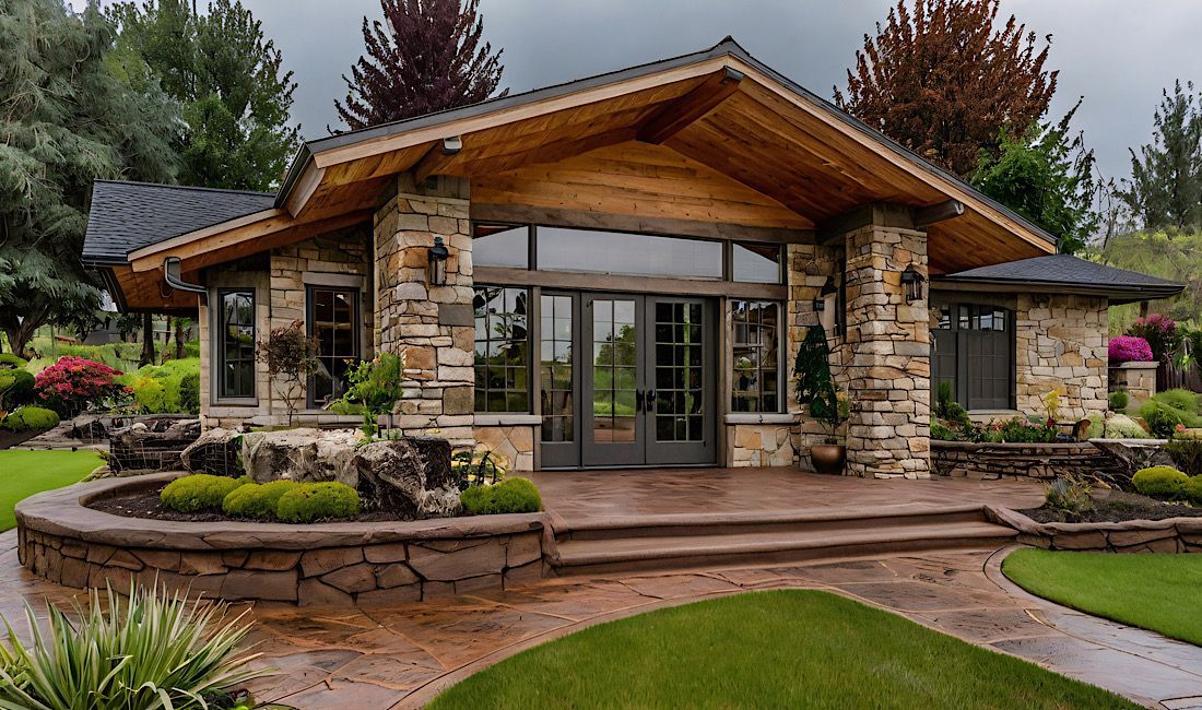 Stamped concrete design on walkway to and around home in Denver, CO.
