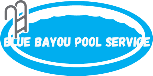 Blue pool service logo with pool ladder and text "Blue Bayou Pool Service".