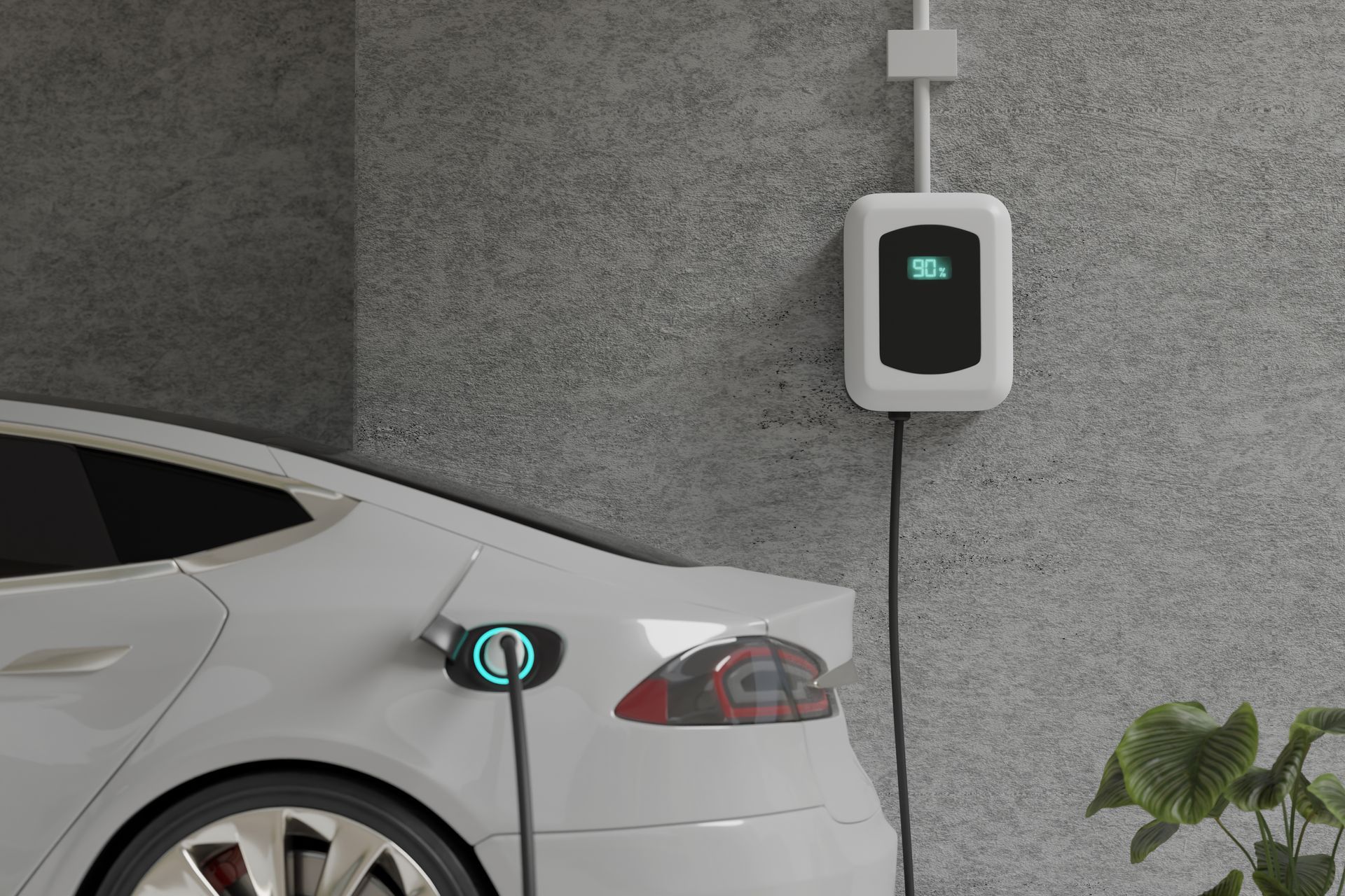 EV chargers powering an electric car at home.