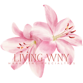 Pink lily logo with the text “Living WNY Marketing Specialists”