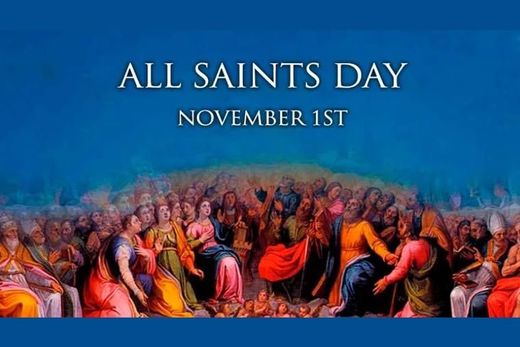 This is an image of a group pf people and the text says All Saints Day.