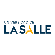El logotipo de la Universidad de la Salle es azul y amarillo.