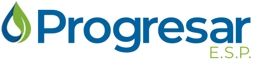 Un logotipo azul para Progresar ESP sobre un fondo blanco.