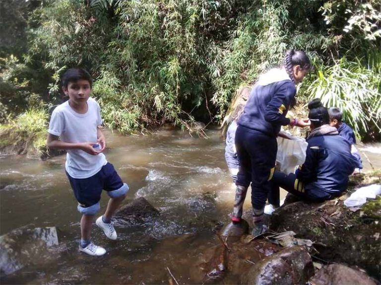 Un grupo de niños están jugando en un río.