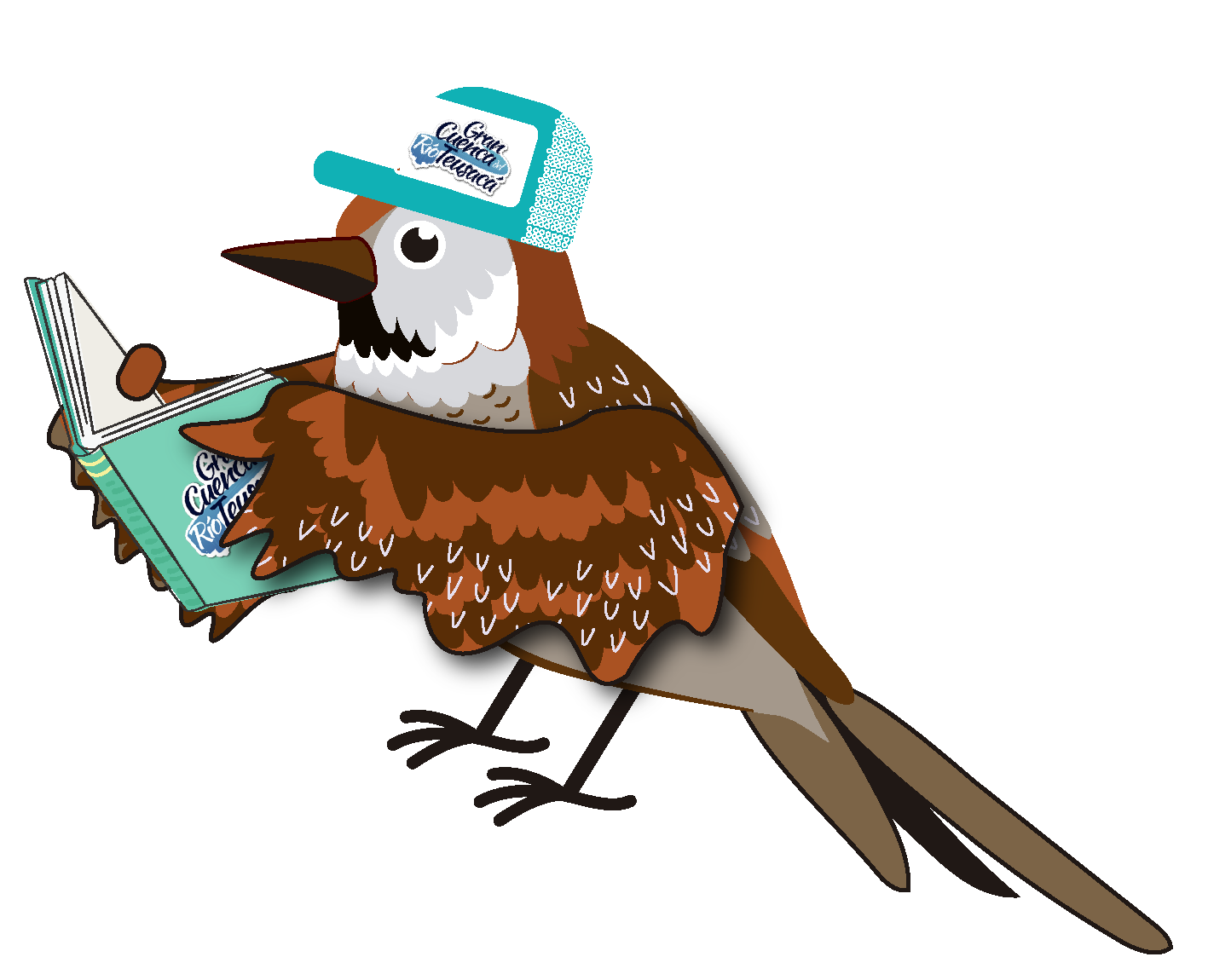 Un pájaro que lleva un sombrero está leyendo un libro.