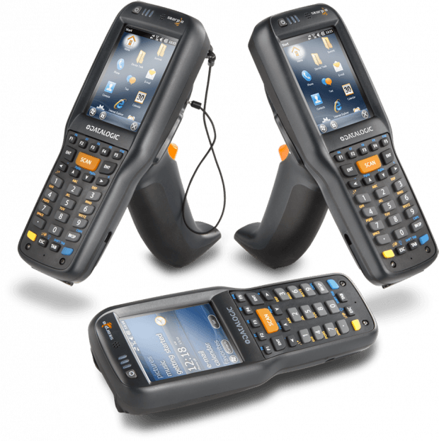 a couple of barcode scanners are sitting next to each other