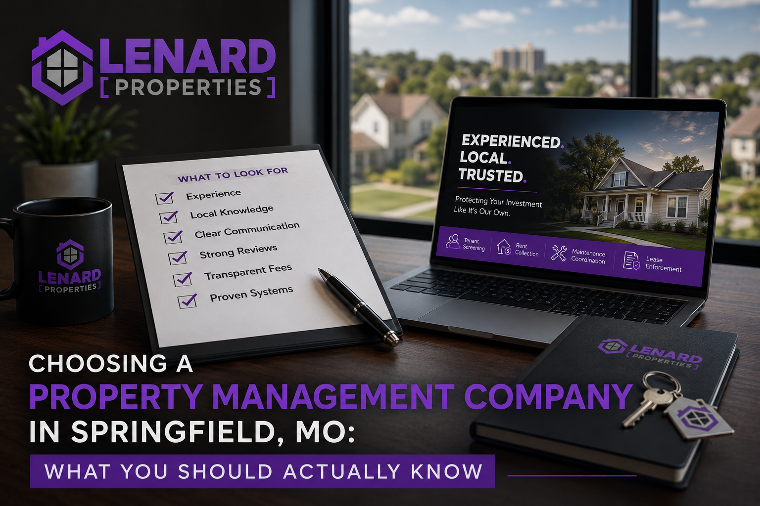 Checklist and property management materials highlighting what to look for when choosing a property m